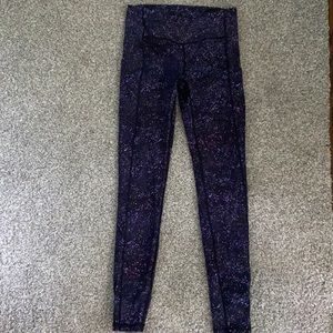 Lululemon leggings, purple/multicolor pattern